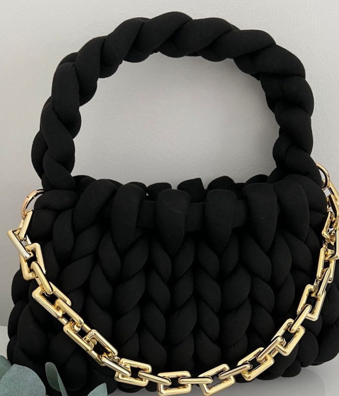 CHUNKY BAG - MINI PUFF IN COTONE CON TRACOLLA DORATA