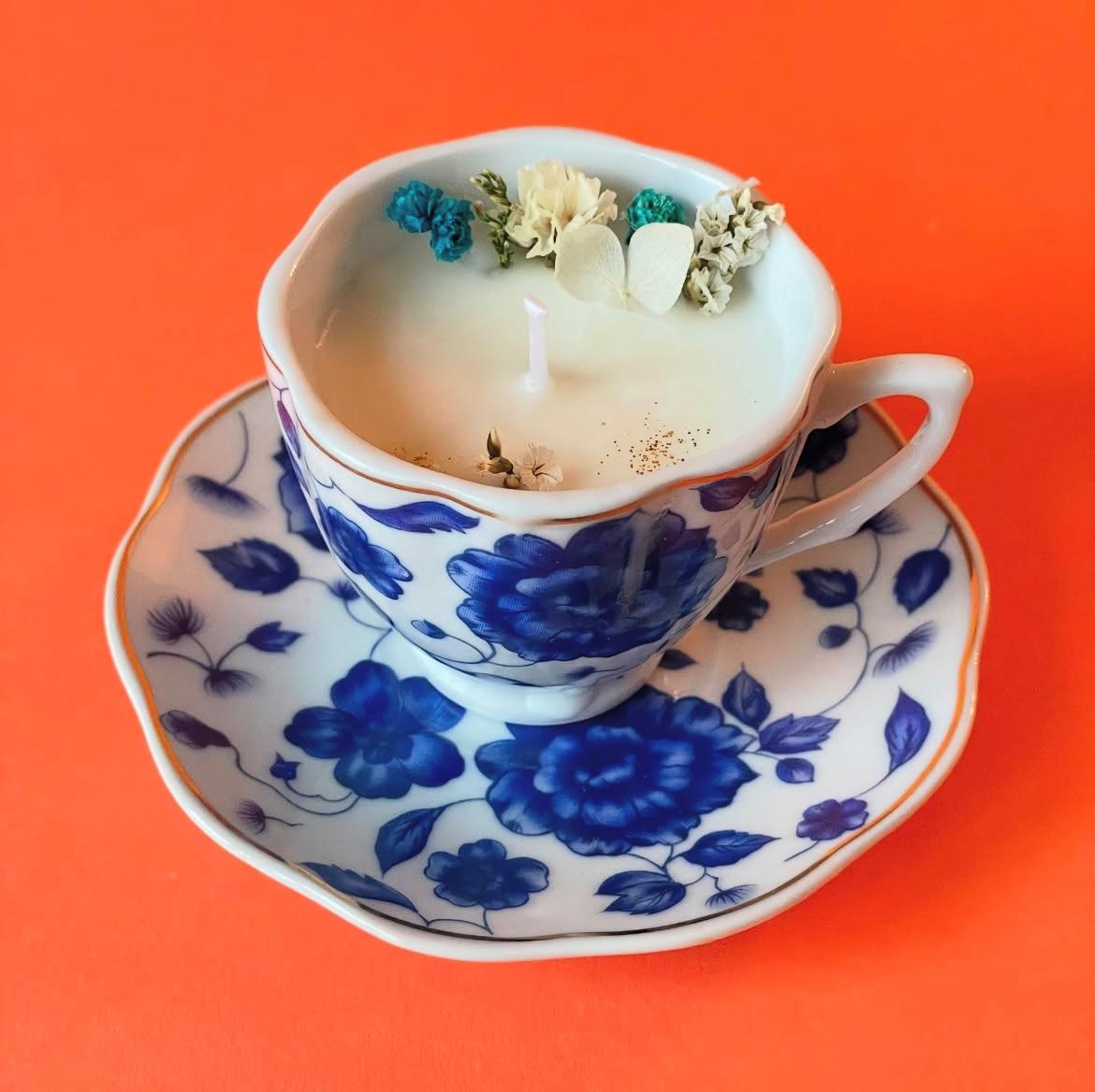 CANDELA TAZZINA FIORI BLU