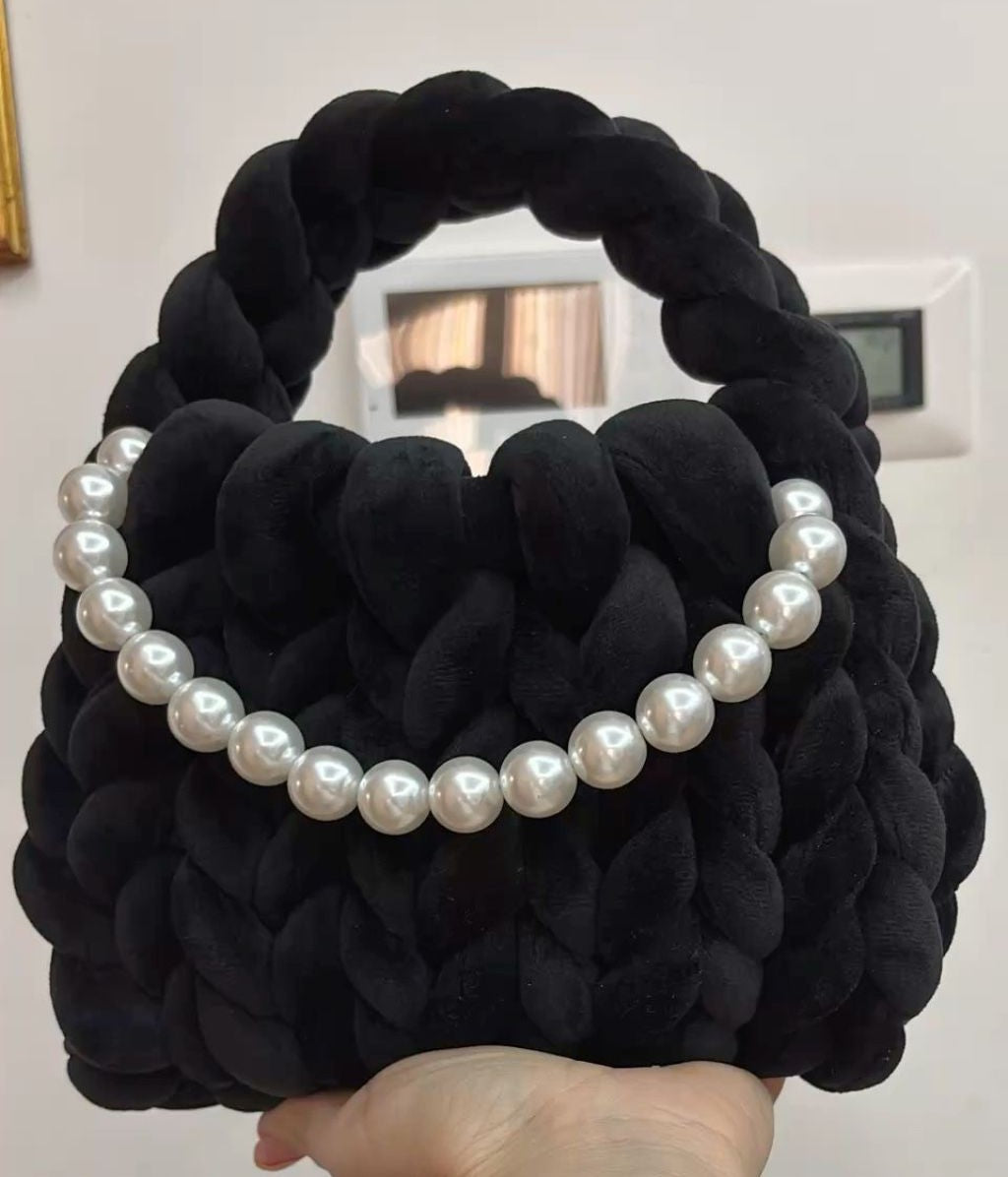 CHUNKY BAG - MINI PUFF IN VELLUTO CON DETTAGLIO IN PERLE